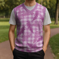 Pink Palaka Hawaii Palapalai Christmas Knitted V-Neck Vest Hawaiian Fern - Polynesian Pride