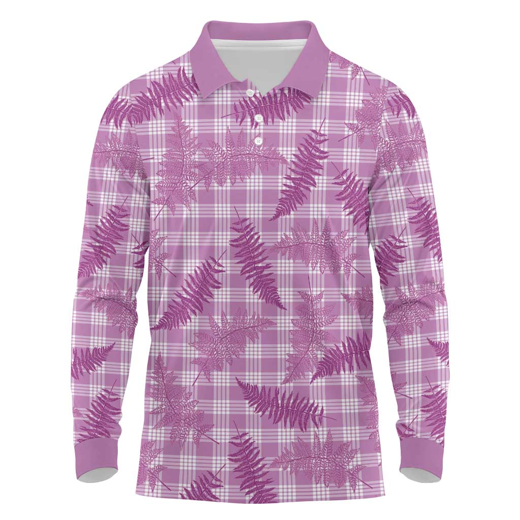 Pink Palaka Hawaii Palapalai Long Sleeve Polo Shirt Hawaiian Fern - Polynesian Pride