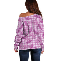Pink Palaka Hawaii Palapalai Off Shoulder Sweater Hawaiian Fern - Polynesian Pride