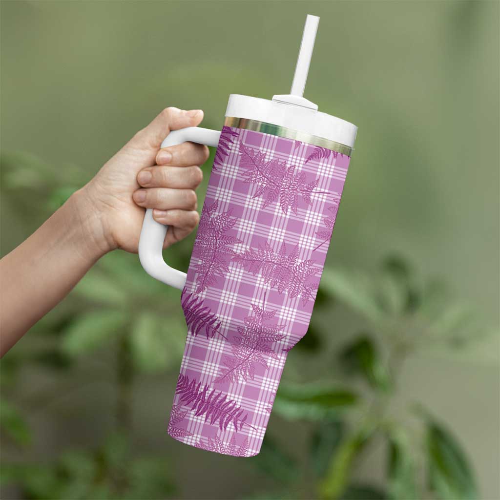 Pink Palaka Hawaii Palapalai Tumbler With Handle Hawaiian Fern - Polynesian Pride