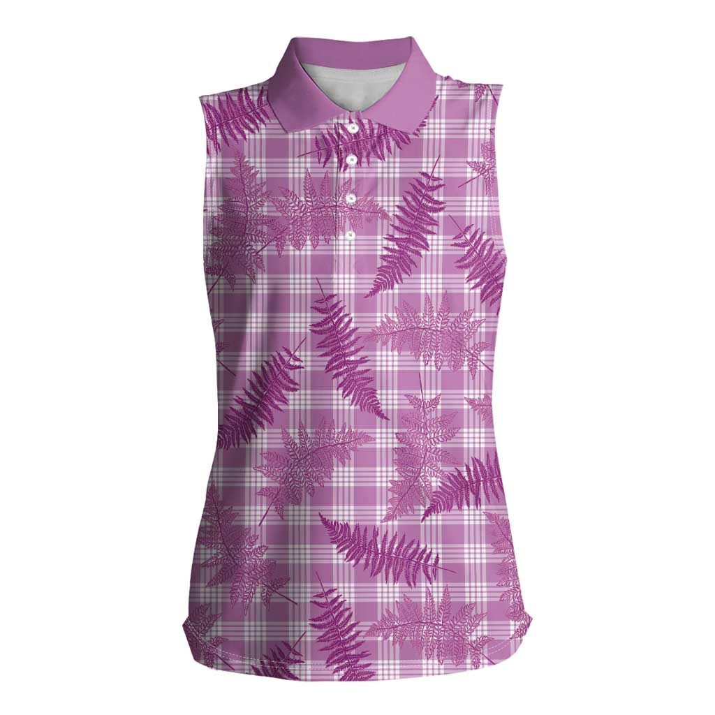 Pink Palaka Hawaii Palapalai Women Sleeveless Polo Shirt Hawaiian Fern - Polynesian Pride