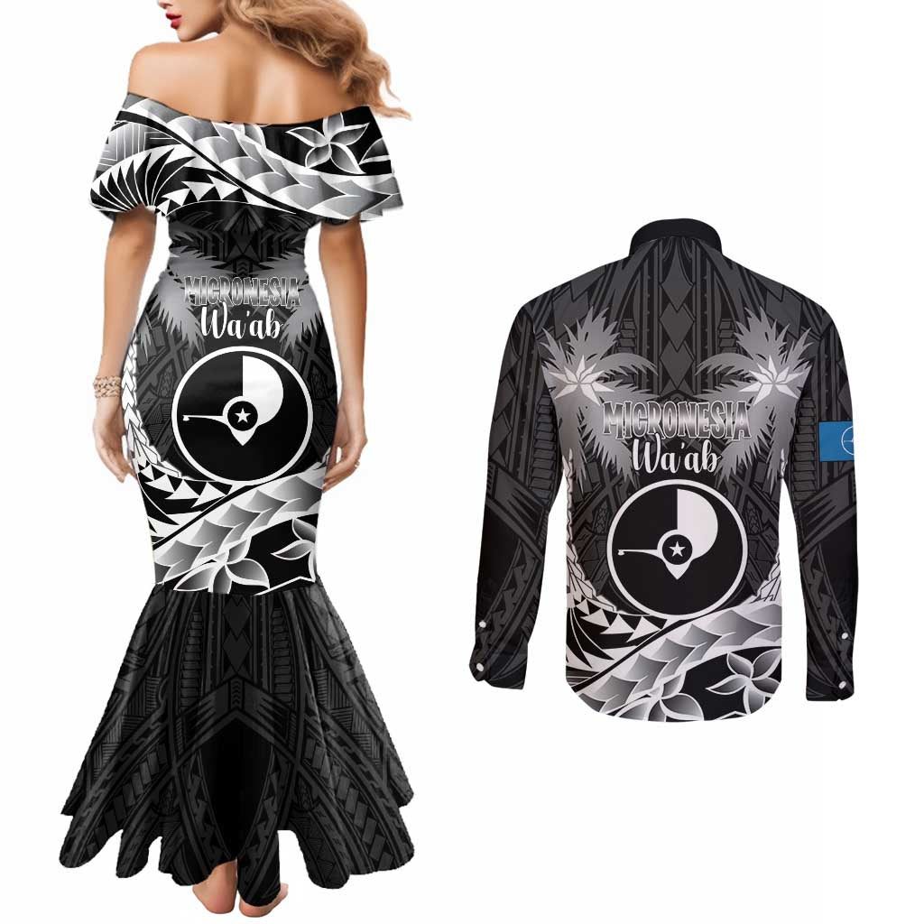 FSM Yap Day Couples Matching Mermaid Dress and Long Sleeve Button Shirt 2025 Wa'ab Micronesia Black Color LT14 - Polynesian Pride
