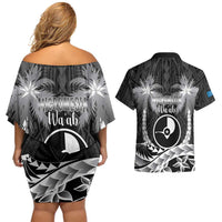 FSM Yap Day Couples Matching Off Shoulder Short Dress and Hawaiian Shirt 2025 Wa'ab Micronesia Black Color LT14 - Polynesian Pride