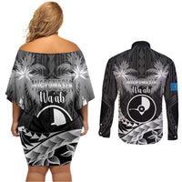 FSM Yap Day Couples Matching Off Shoulder Short Dress and Long Sleeve Button Shirt 2025 Wa'ab Micronesia Black Color LT14 - Polynesian Pride