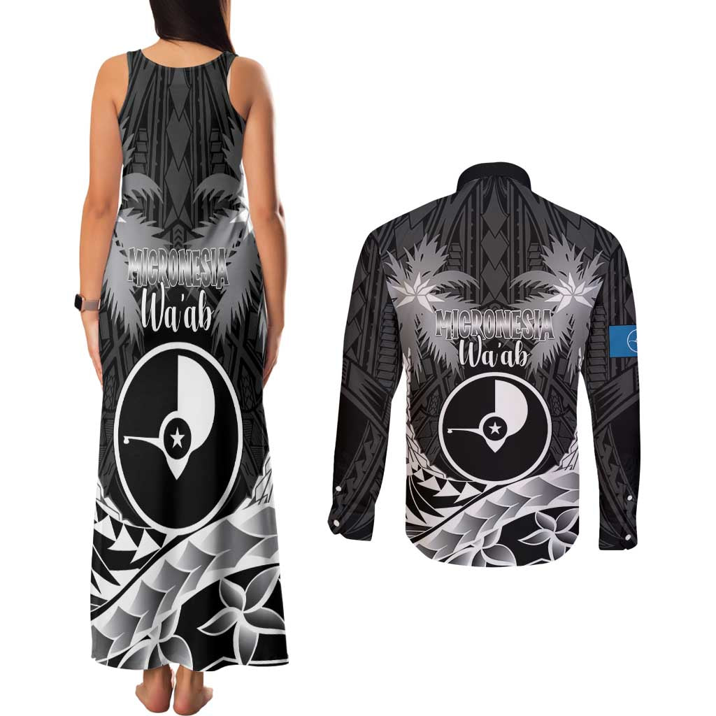 FSM Yap Day Couples Matching Tank Maxi Dress and Long Sleeve Button Shirt 2025 Wa'ab Micronesia Black Color LT14 - Polynesian Pride
