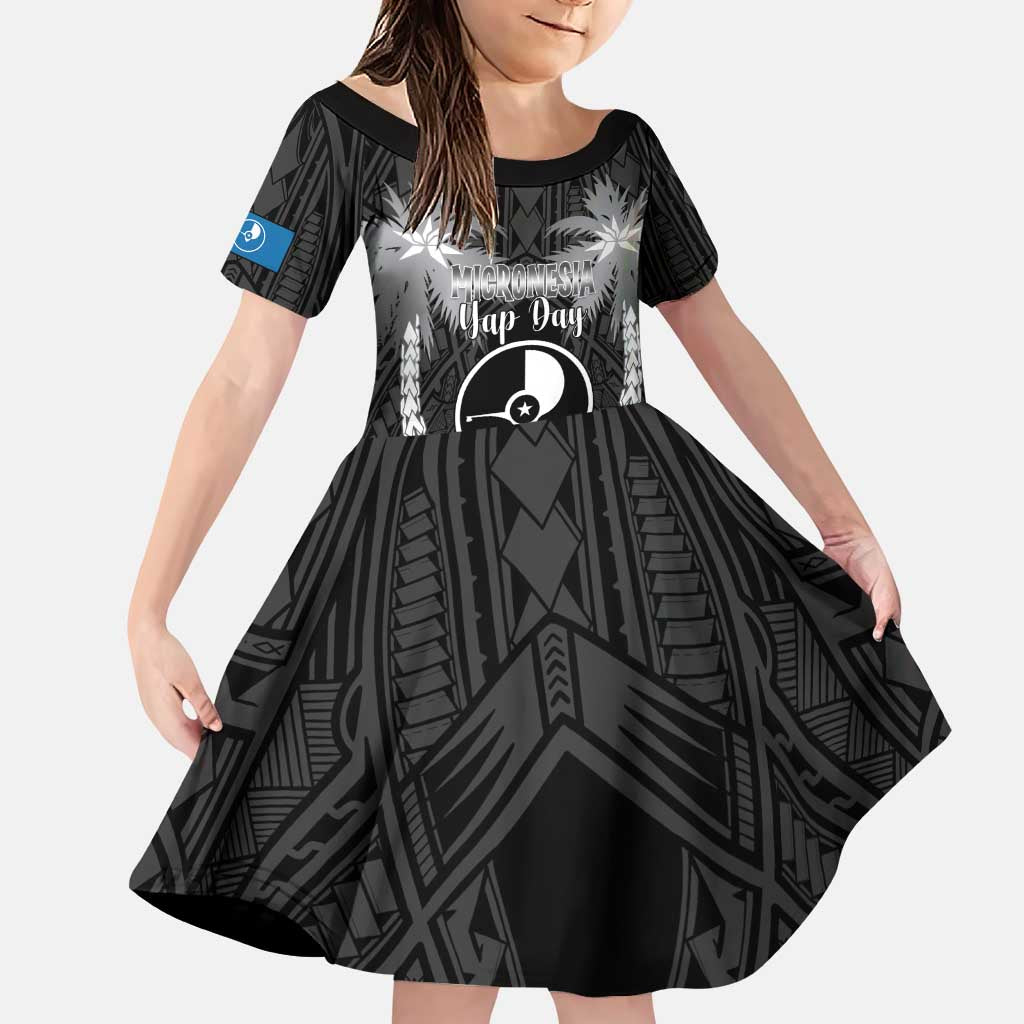 FSM Yap Day Family Matching Puletasi and Hawaiian Shirt 2025 Wa'ab Micronesia Black Color LT14 Daughter's Dress Black - Polynesian Pride