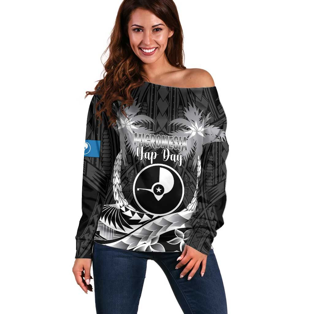 FSM Yap Day Off Shoulder Sweater 2025 Wa'ab Micronesia Black Color LT14 Women Black - Polynesian Pride