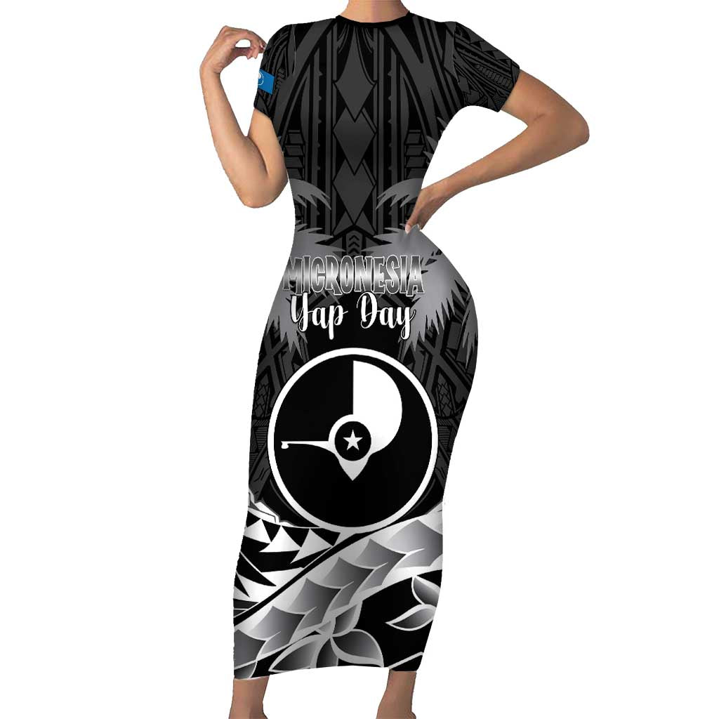 FSM Yap Day Short Sleeve Bodycon Dress 2025 Wa'ab Micronesia Black Color LT14 Long Dress Black - Polynesian Pride