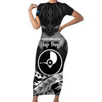FSM Yap Day Short Sleeve Bodycon Dress 2025 Wa'ab Micronesia Black Color LT14 Long Dress Black - Polynesian Pride