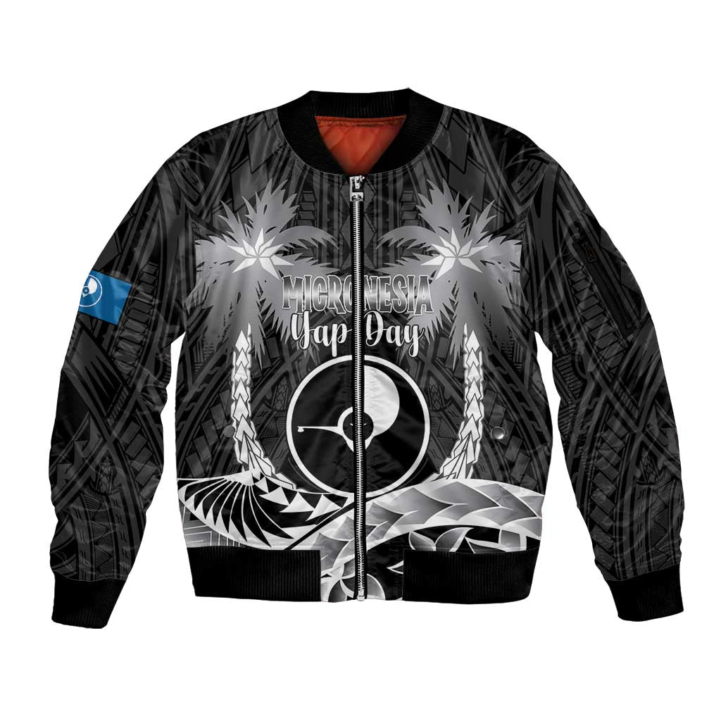 FSM Yap Day Sleeve Zip Bomber Jacket 2025 Wa'ab Micronesia Black Color LT14 Unisex Black - Polynesian Pride