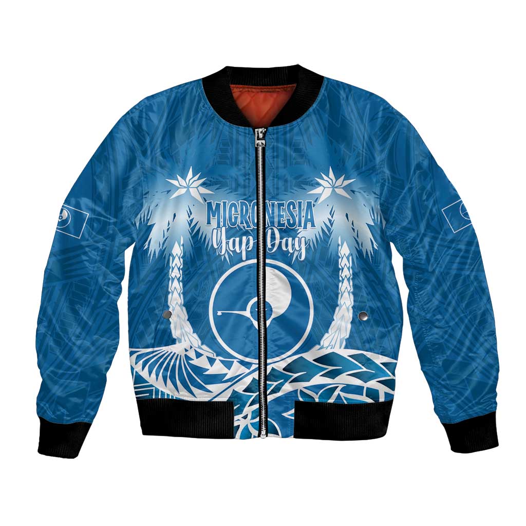 FSM Yap Day Bomber Jacket 2025 Wa'ab Micronesia Flag Color LT14 Unisex Blue - Polynesian Pride