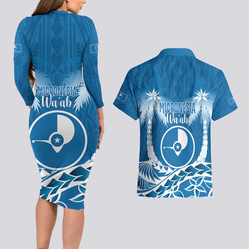 FSM Yap Day Couples Matching Long Sleeve Bodycon Dress and Hawaiian Shirt 2025 Wa'ab Micronesia Flag Color LT14 - Polynesian Pride