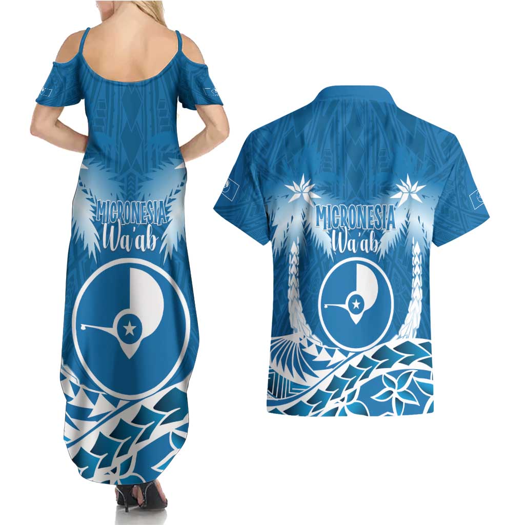 FSM Yap Day Couples Matching Summer Maxi Dress and Hawaiian Shirt 2025 Wa'ab Micronesia Flag Color LT14 - Polynesian Pride