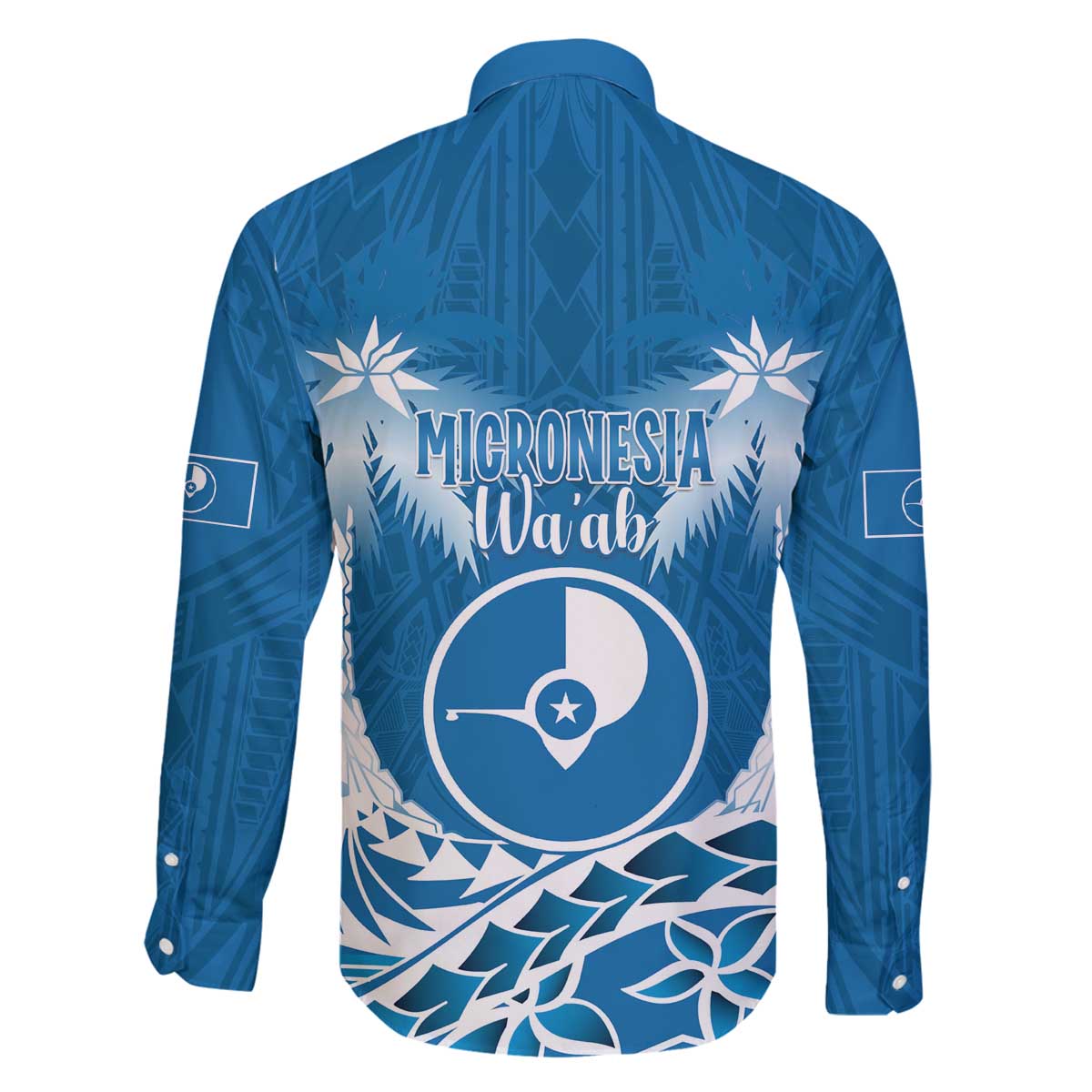 FSM Yap Day Family Matching Off The Shoulder Long Sleeve Dress and Hawaiian Shirt 2025 Wa'ab Micronesia Flag Color