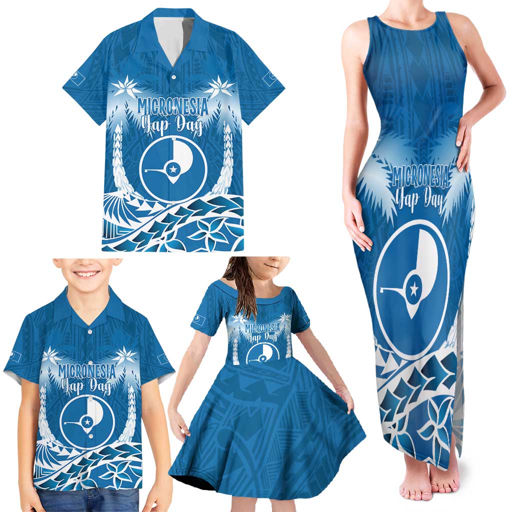 FSM Yap Day Family Matching Tank Maxi Dress and Hawaiian Shirt 2025 Wa'ab Micronesia Flag Color