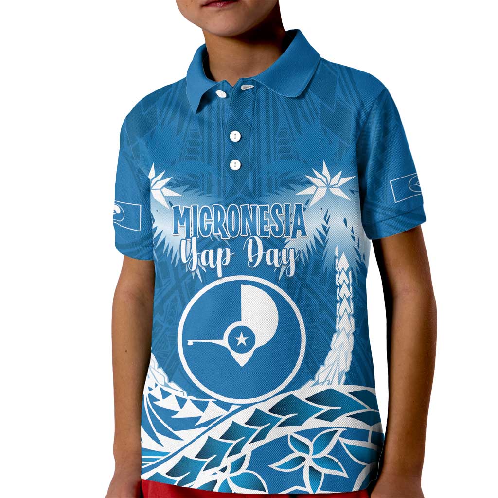 FSM Yap Day Kid Polo Shirt 2025 Wa'ab Micronesia Flag Color LT14 Kid Blue - Polynesian Pride