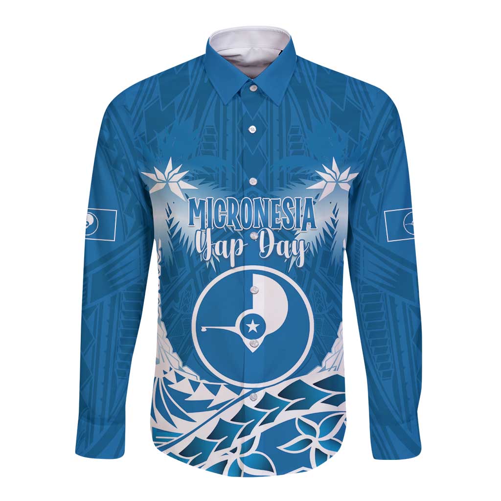 FSM Yap Day Long Sleeve Button Shirt 2025 Wa'ab Micronesia Flag Color LT14 Unisex Blue - Polynesian Pride