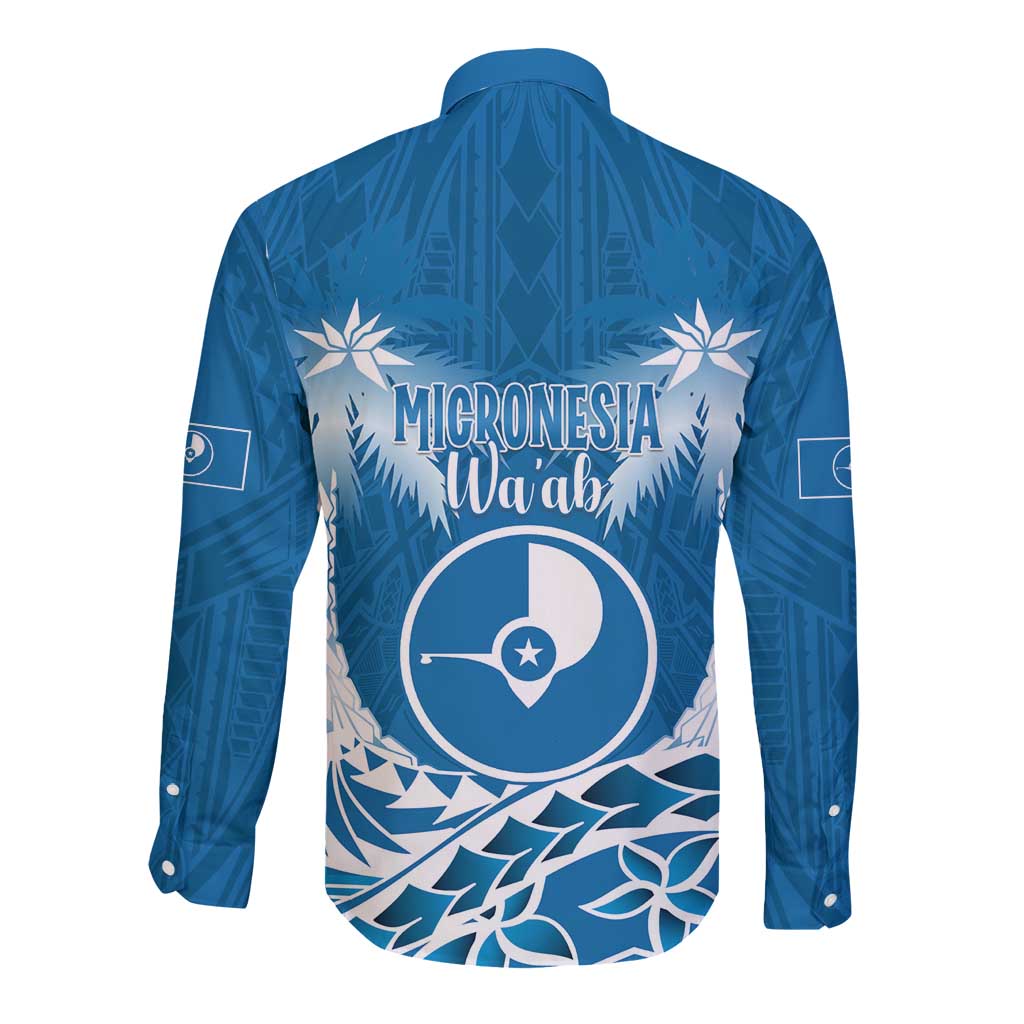 FSM Yap Day Long Sleeve Button Shirt 2025 Wa'ab Micronesia Flag Color LT14 - Polynesian Pride