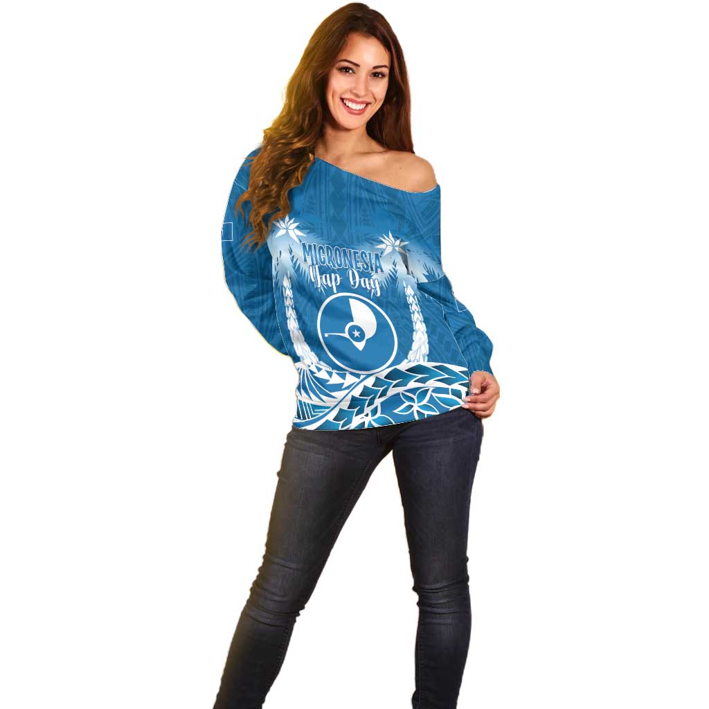 FSM Yap Day Off Shoulder Sweater 2025 Wa'ab Micronesia Flag Color LT14 - Polynesian Pride