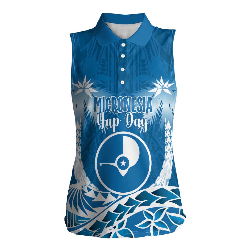 FSM Yap Day Women Sleeveless Polo Shirt 2025 Wa'ab Micronesia Flag Color