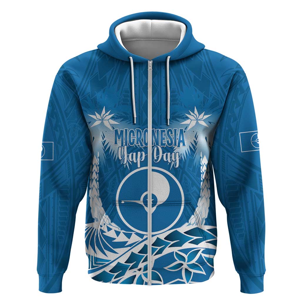 FSM Yap Day Zip Hoodie 2025 Wa'ab Micronesia Flag Color LT14 Zip Hoodie Blue - Polynesian Pride