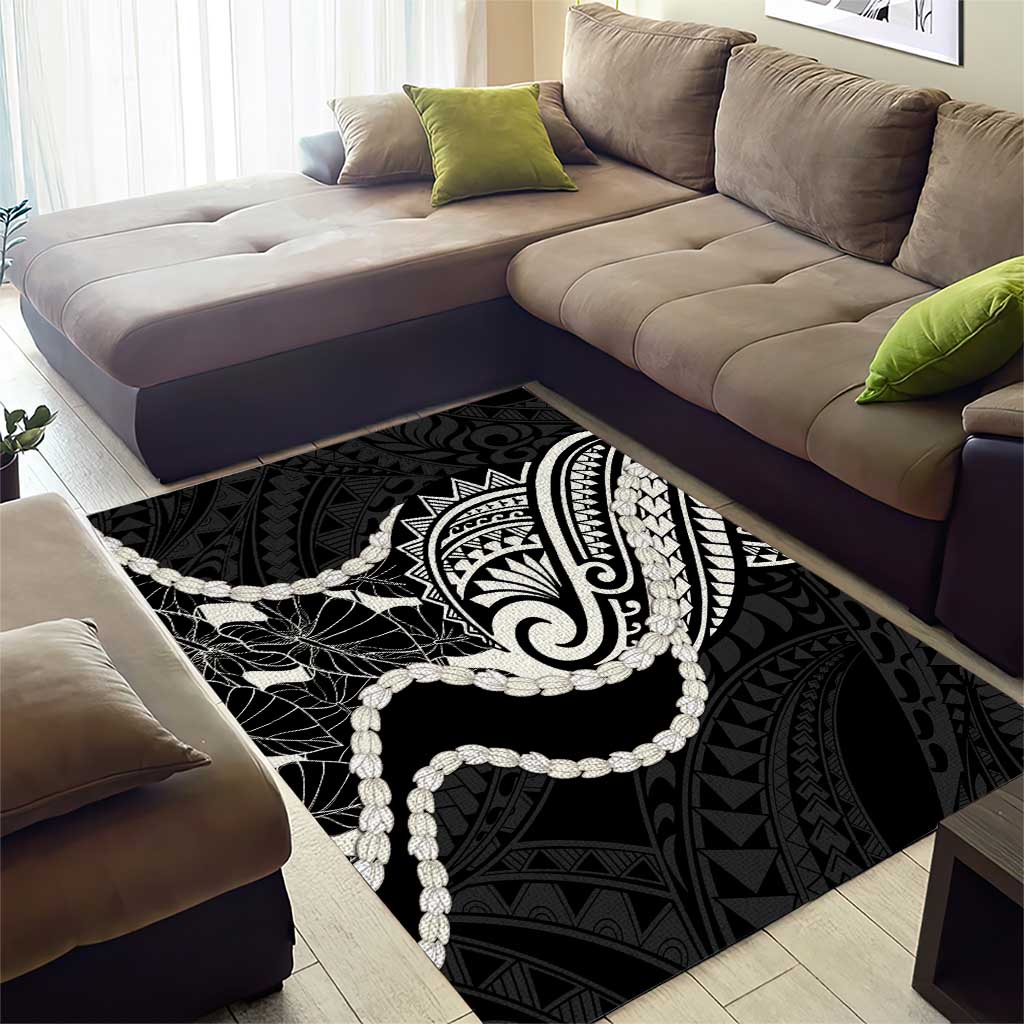 Aloha Hawaii Kalo Pikake Lei Area Rug Chest Tattoo Black Hawaiian Pattern