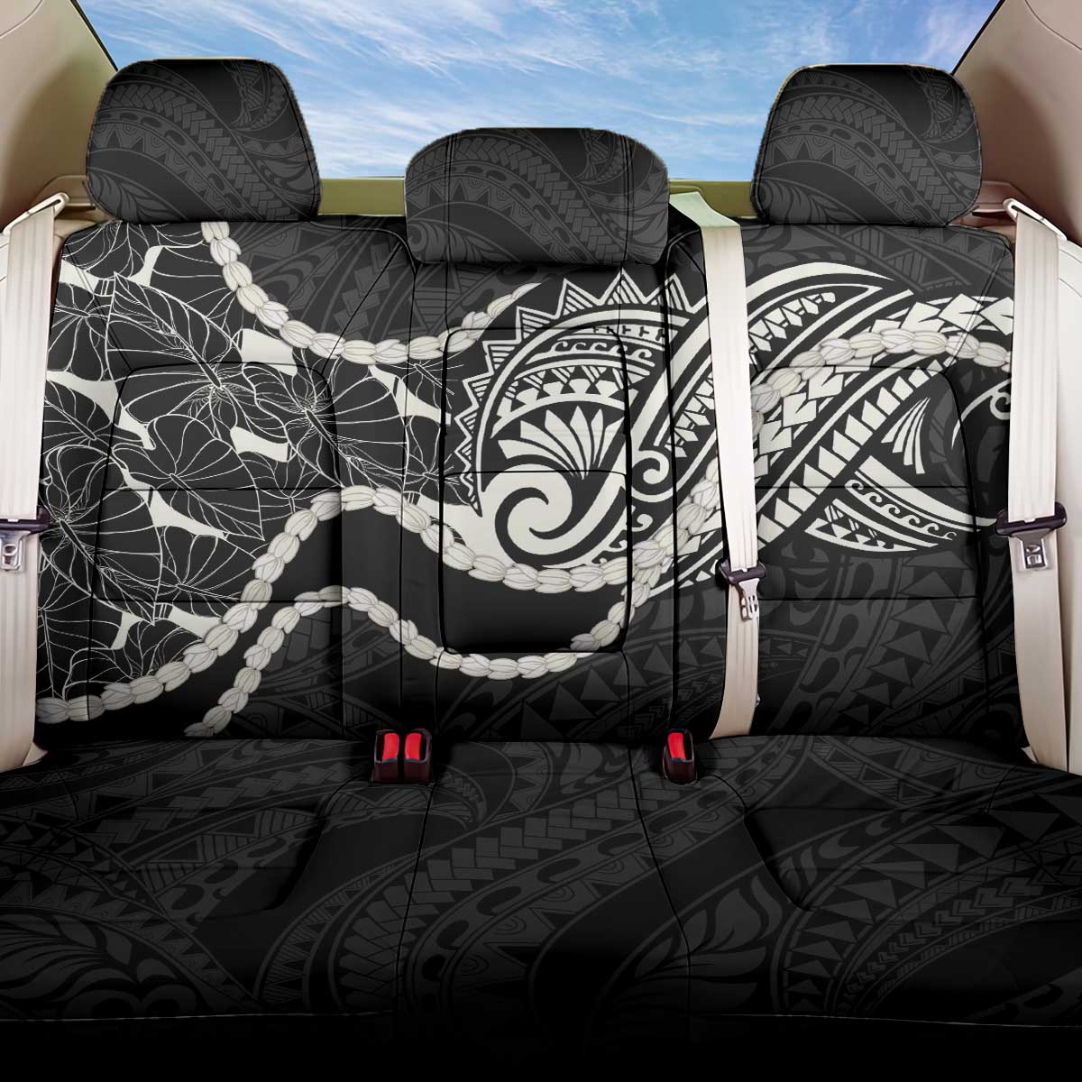Aloha Hawaii Kalo Pikake Lei Back Car Seat Cover Chest Tattoo Black Hawaiian Pattern LT14 One Size Black - Polynesian Pride