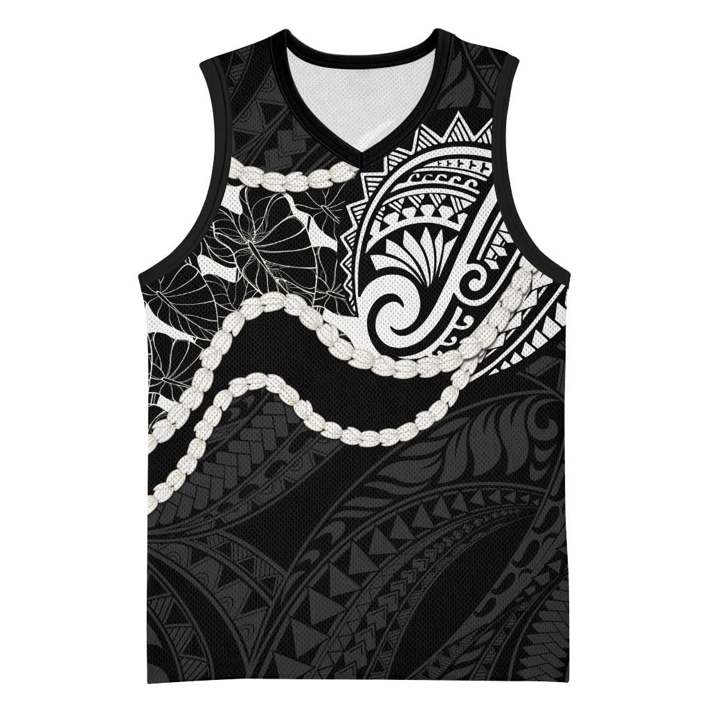Aloha Hawaii Kalo Pikake Lei Basketball Jersey Chest Tattoo Black Hawaiian Pattern LT14 Unisex Black - Polynesian Pride