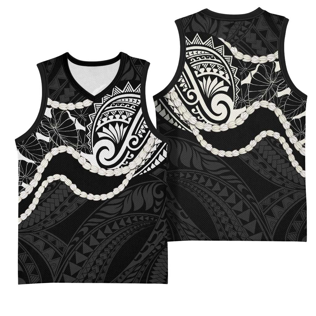 Aloha Hawaii Kalo Pikake Lei Basketball Jersey Chest Tattoo Black Hawaiian Pattern