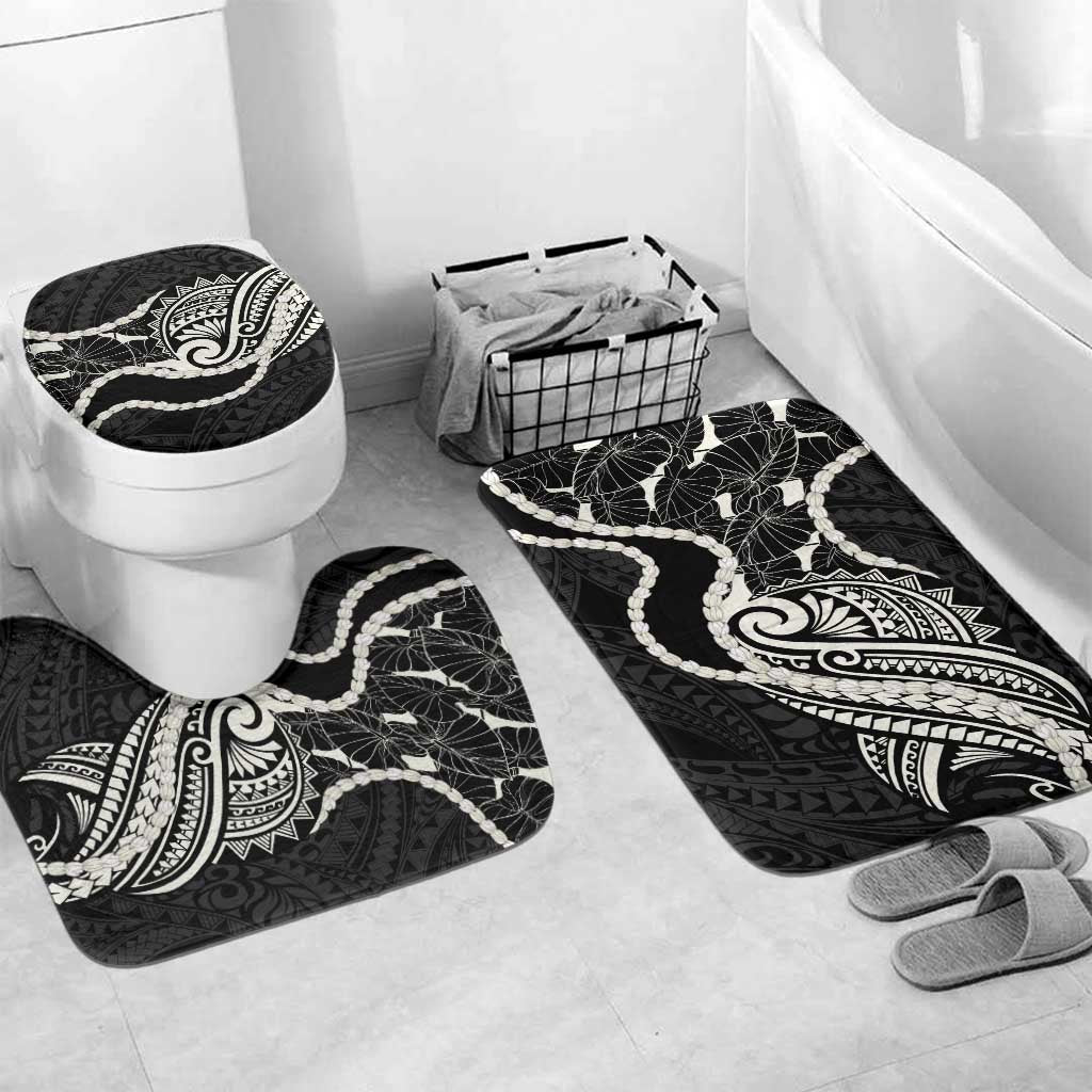 Aloha Hawaii Kalo Pikake Lei Bathroom Set Chest Tattoo Black Hawaiian Pattern