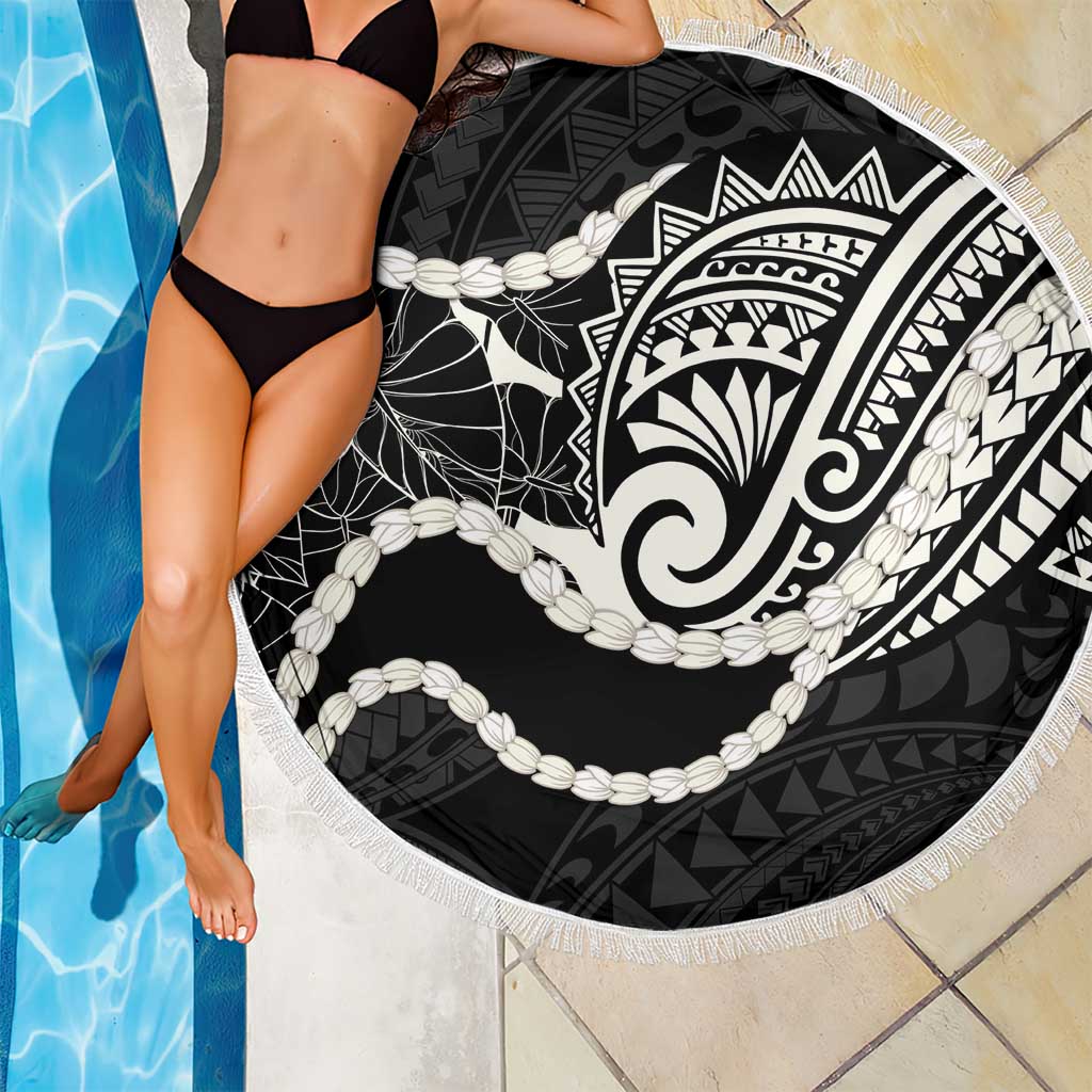 Aloha Hawaii Kalo Pikake Lei Beach Blanket Chest Tattoo Black Hawaiian Pattern