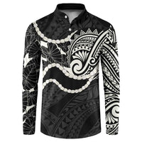 Aloha Hawaii Kalo Pikake Lei Button Sweatshirt Chest Tattoo Black Hawaiian Pattern