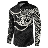 Aloha Hawaii Kalo Pikake Lei Button Sweatshirt Chest Tattoo Black Hawaiian Pattern