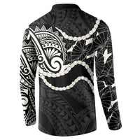 Aloha Hawaii Kalo Pikake Lei Button Sweatshirt Chest Tattoo Black Hawaiian Pattern