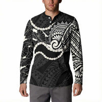 Aloha Hawaii Kalo Pikake Lei Button Sweatshirt Chest Tattoo Black Hawaiian Pattern