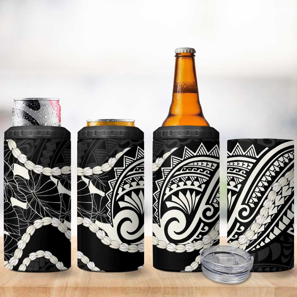 Aloha Hawaii Kalo Pikake Lei 4 in 1 Can Cooler Tumbler Chest Tattoo Black Hawaiian Pattern LT14 - Polynesian Pride