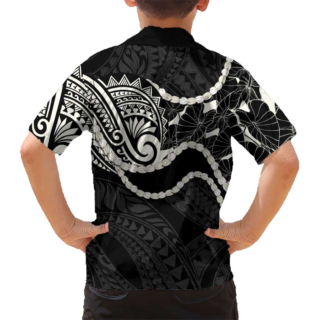 Aloha Hawaii Kalo Pikake Lei Family Matching Long Sleeve Bodycon Dress and Hawaiian Shirt Chest Tattoo Black Hawaiian Pattern LT14 - Polynesian Pride