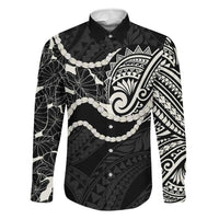 Aloha Hawaii Kalo Pikake Lei Family Matching Long Sleeve Bodycon Dress and Hawaiian Shirt Chest Tattoo Black Hawaiian Pattern LT14 Dad's Shirt - Long Sleeve Black - Polynesian Pride