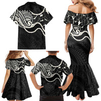 Aloha Hawaii Kalo Pikake Lei Family Matching Mermaid Dress and Hawaiian Shirt Chest Tattoo Black Hawaiian Pattern LT14 - Polynesian Pride