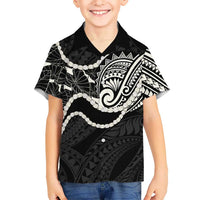 Aloha Hawaii Kalo Pikake Lei Family Matching Off Shoulder Maxi Dress and Hawaiian Shirt Chest Tattoo Black Hawaiian Pattern LT14 Son's Shirt Black - Polynesian Pride