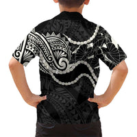 Aloha Hawaii Kalo Pikake Lei Family Matching Off Shoulder Short Dress and Hawaiian Shirt Chest Tattoo Black Hawaiian Pattern LT14 - Polynesian Pride