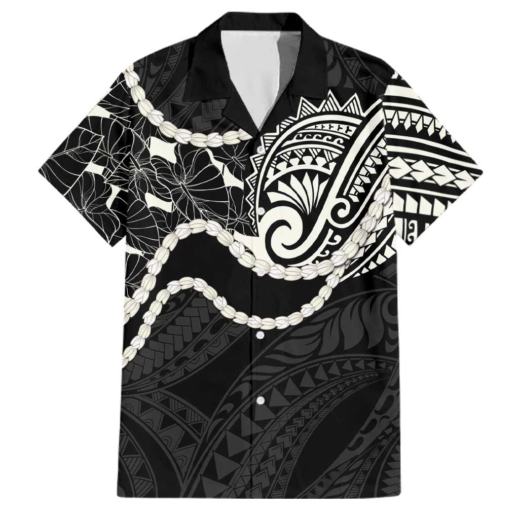 Aloha Hawaii Kalo Pikake Lei Family Matching Off Shoulder Short Dress and Hawaiian Shirt Chest Tattoo Black Hawaiian Pattern LT14 Dad's Shirt - Short Sleeve Black - Polynesian Pride