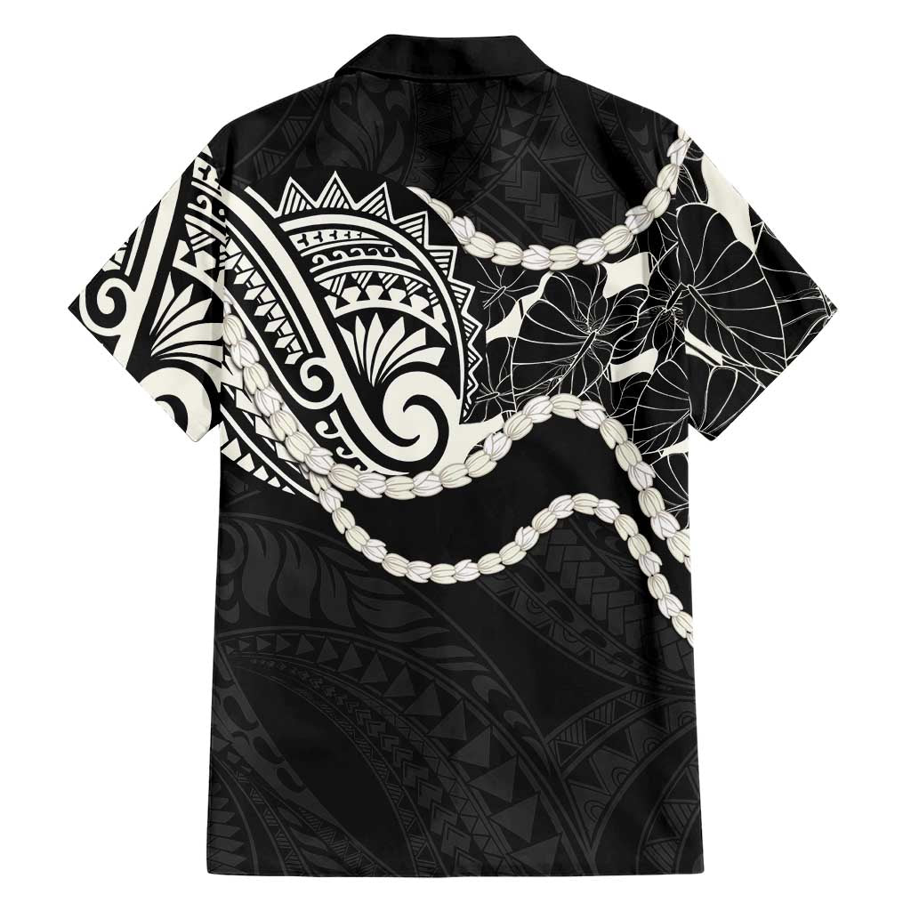 Aloha Hawaii Kalo Pikake Lei Family Matching Off Shoulder Short Dress and Hawaiian Shirt Chest Tattoo Black Hawaiian Pattern LT14 - Polynesian Pride