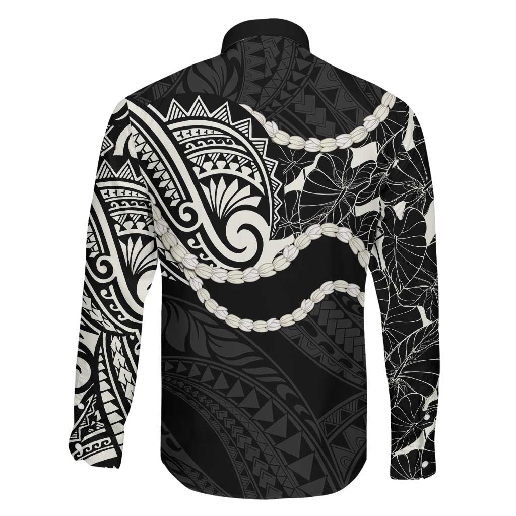 Aloha Hawaii Kalo Pikake Lei Family Matching Off Shoulder Short Dress and Hawaiian Shirt Chest Tattoo Black Hawaiian Pattern LT14 - Polynesian Pride