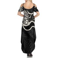 Aloha Hawaii Kalo Pikake Lei Family Matching Summer Maxi Dress and Hawaiian Shirt Chest Tattoo Black Hawaiian Pattern LT14 - Polynesian Pride