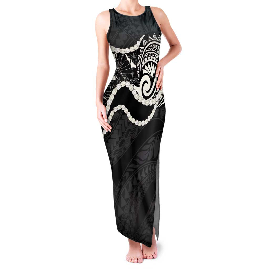 Aloha Hawaii Kalo Pikake Lei Family Matching Tank Maxi Dress and Hawaiian Shirt Chest Tattoo Black Hawaiian Pattern LT14 Mom's Dress Black - Polynesian Pride