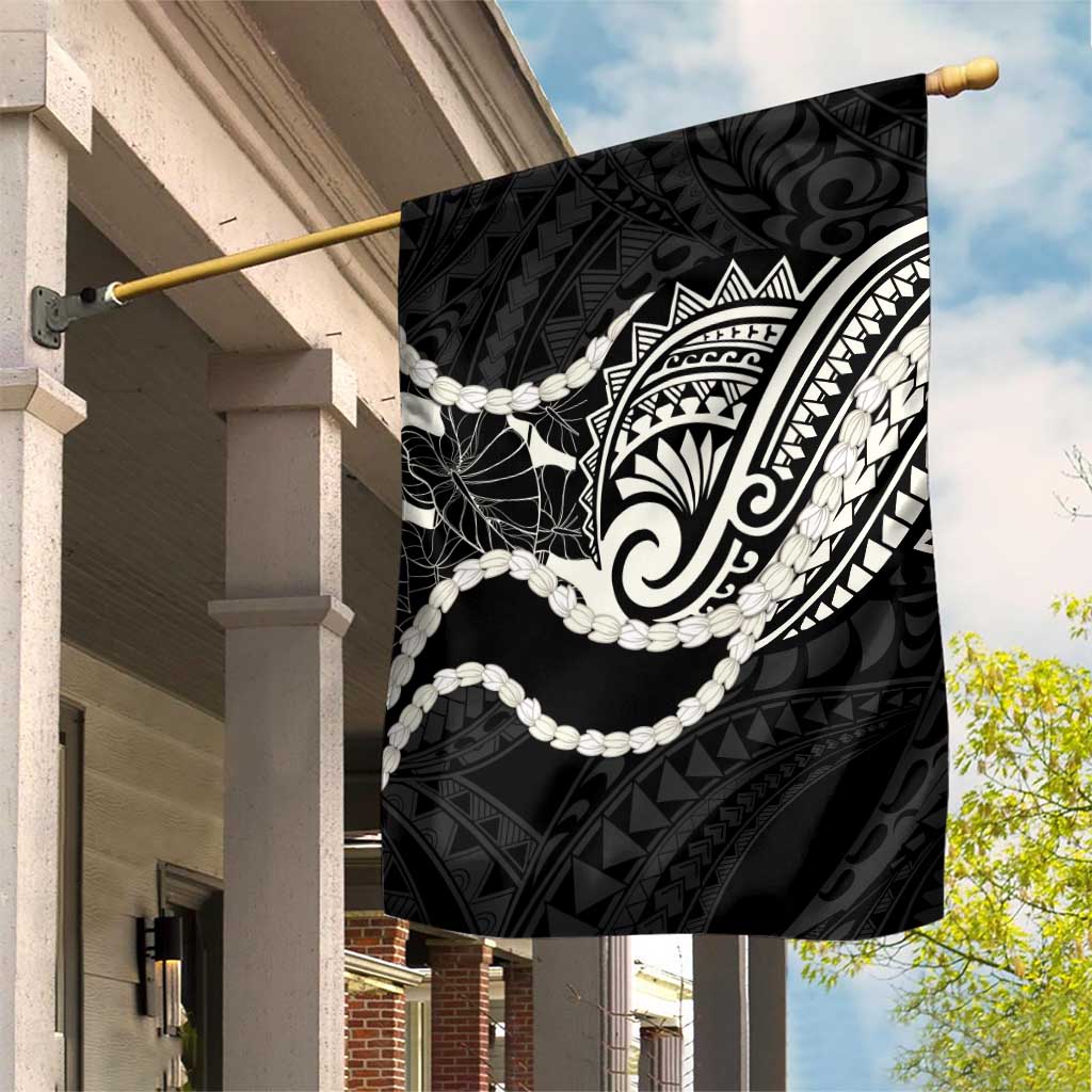 Aloha Hawaii Kalo Pikake Lei Garden Flag Chest Tattoo Black Hawaiian Pattern LT14 House Flag Black - Polynesian Pride