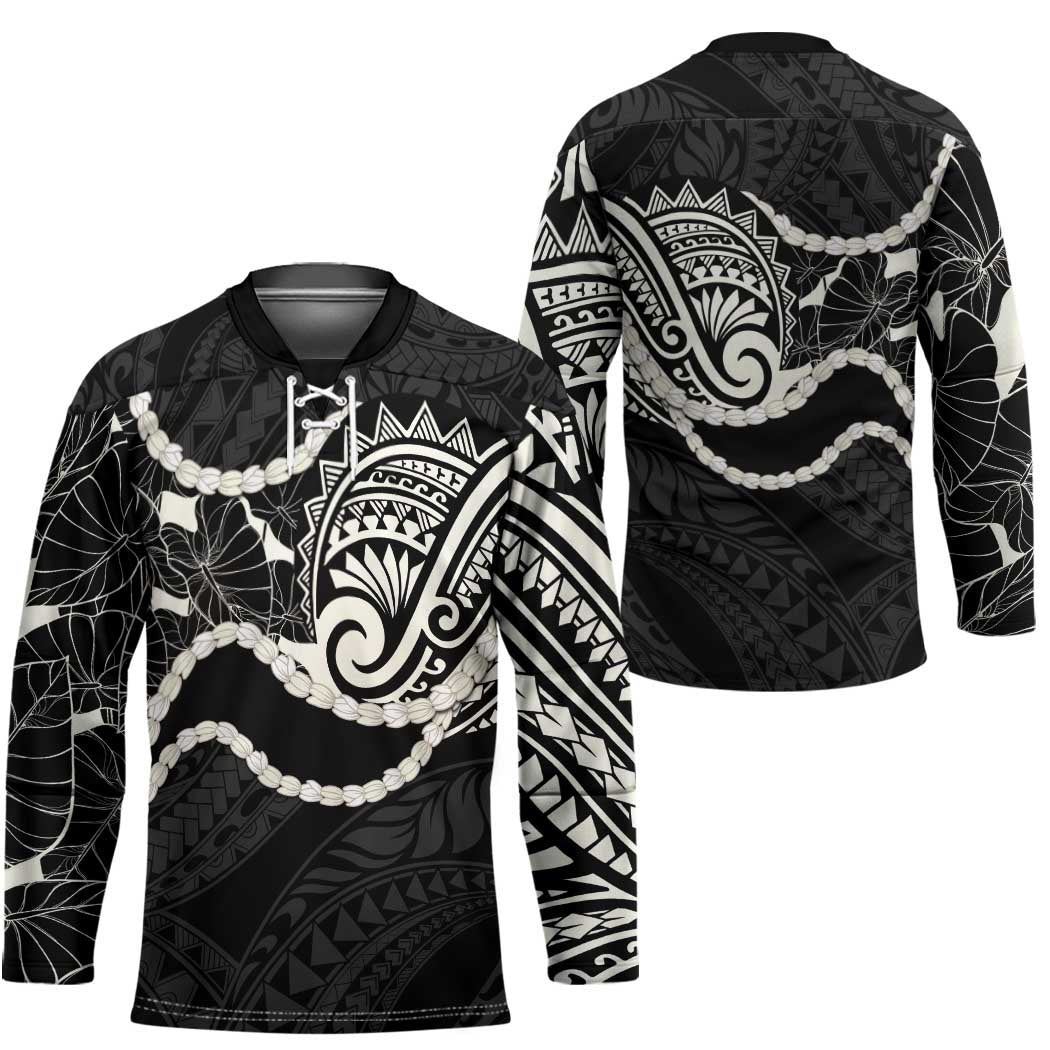 Aloha Hawaii Kalo Pikake Lei Hockey Jersey Chest Tattoo Black Hawaiian Pattern