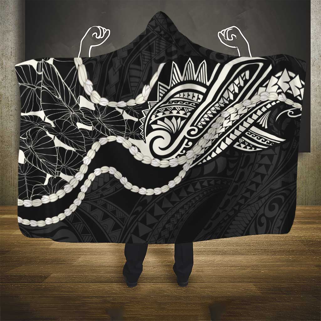 Aloha Hawaii Kalo Pikake Lei Hooded Blanket Chest Tattoo Black Hawaiian Pattern