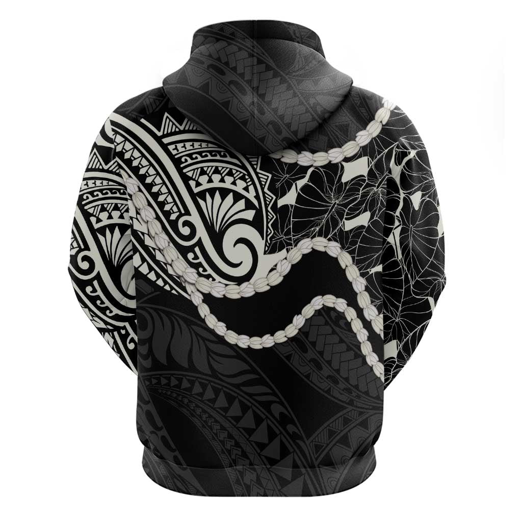Aloha Hawaii Kalo Pikake Lei Hoodie Chest Tattoo Black Hawaiian Pattern